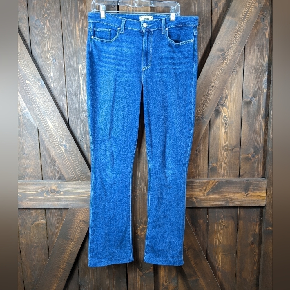 Paige Medium Wash Small Flare High Rise Stretch Plus Size Jeans Women's 32